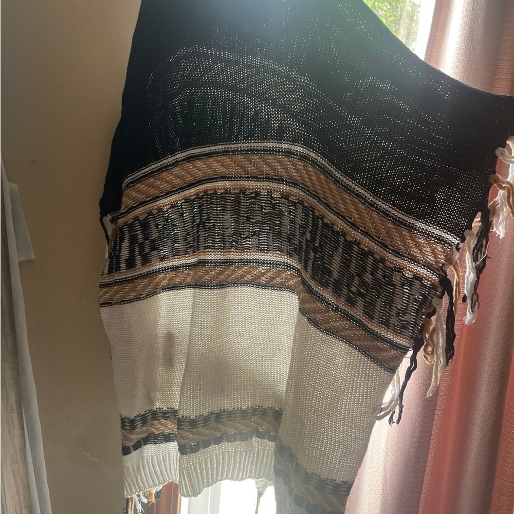 Free People Black and Cream Poncho